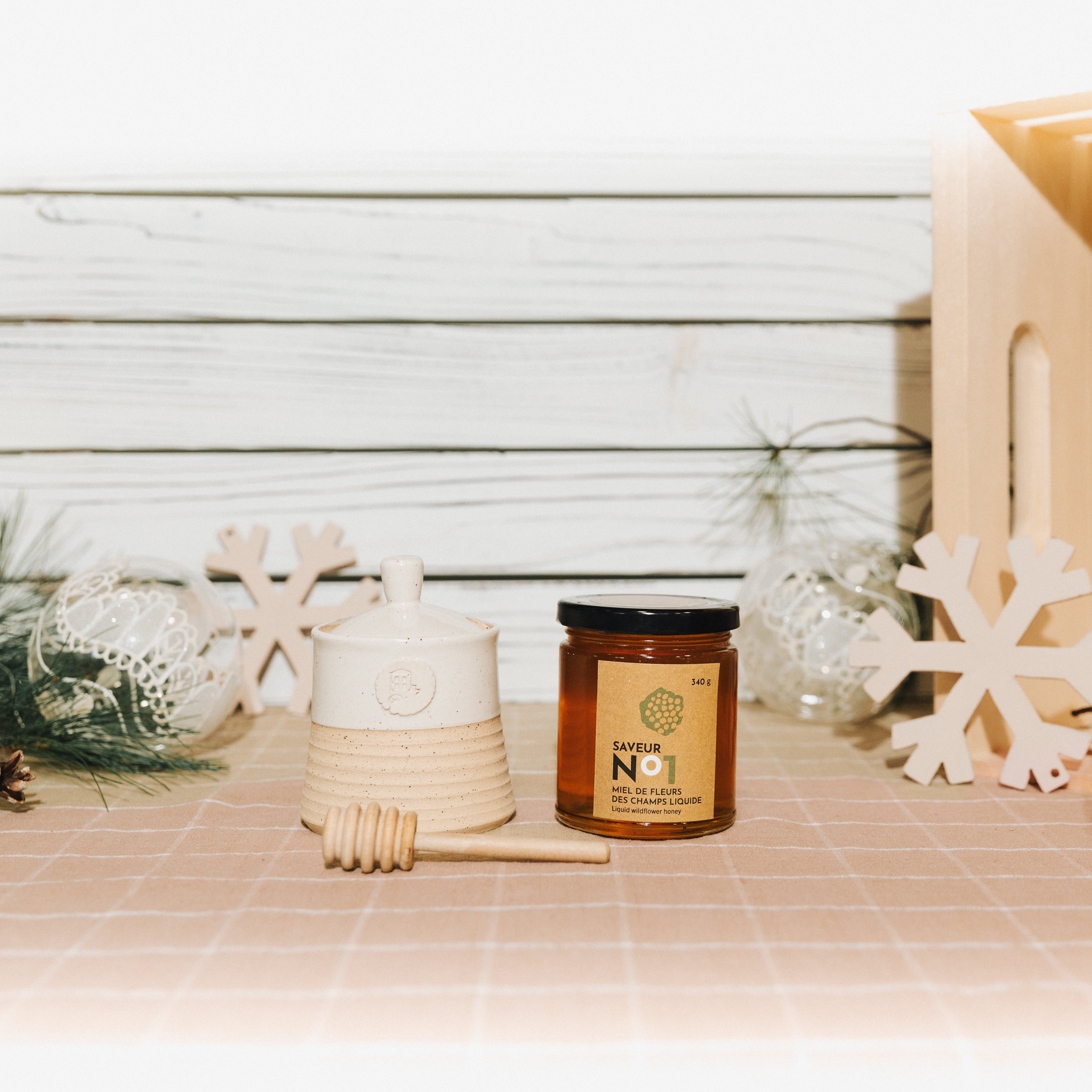 Ensemble pot miel 340g et poterie